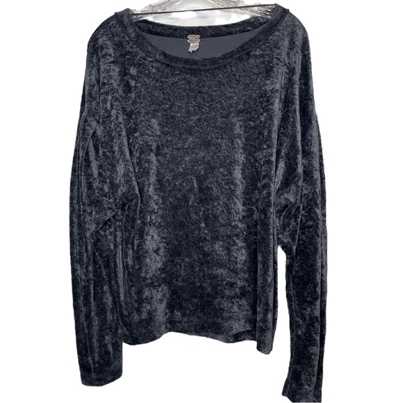 We The Free Tops - We The Free People Grey Crushed Velvet Milan Balloon Sleeve Top Sz L